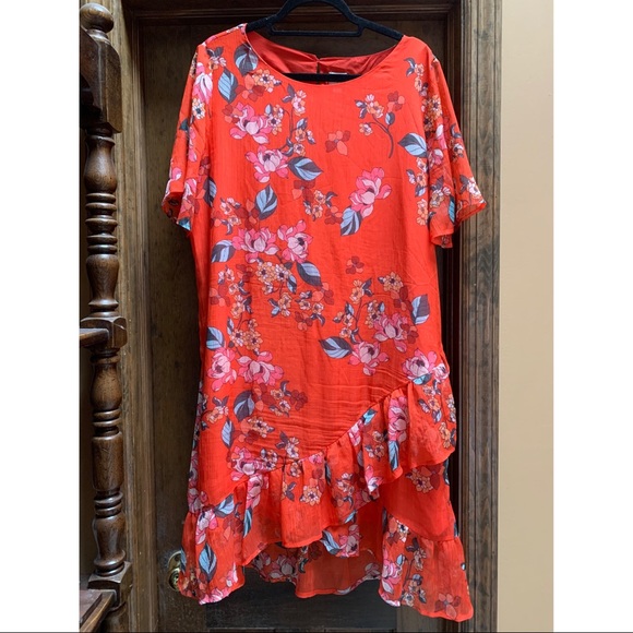 A new day red floral mini dress with ruffle - Picture 2 of 6